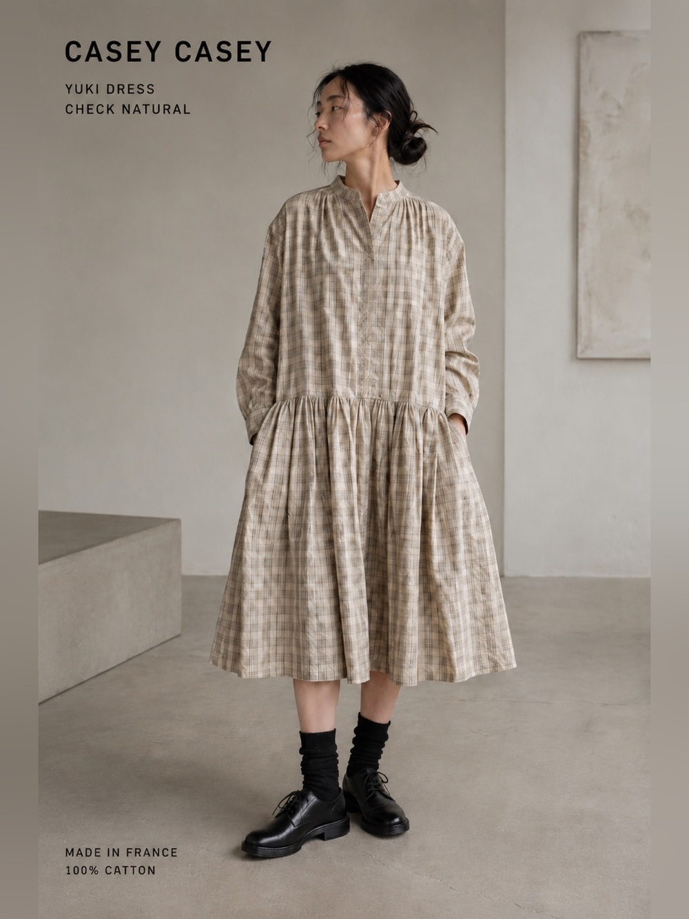 CASEY CASEY Yuki Dress Beige Plaid Oversized Dress S Japanese minimalist French